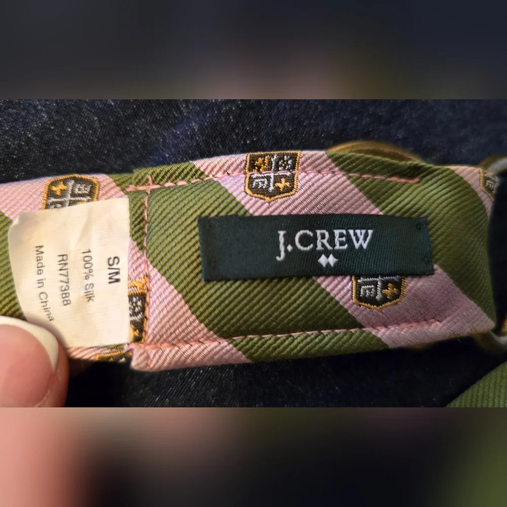 J. Crew Pink and Olive Green Striped Webbing Belt with Brass Buckle - Picture 2 of 5